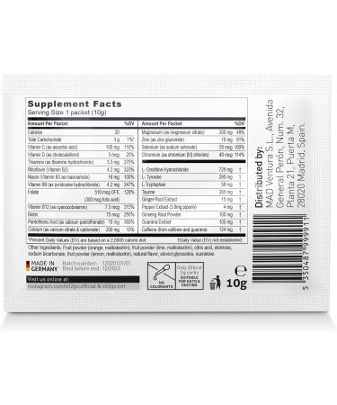 Energy Powder with Magnesium Zinc & B Vitamins | 124mg Natural Caffeine from Ginseng & Guarana | 10 Sachets for Enhanced Performance - Buy Online on GoSupps.com