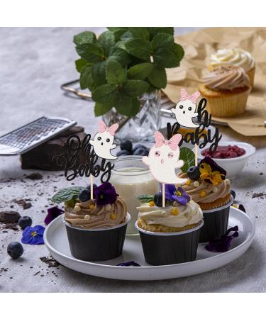 24 Pack Oh Baby Halloween Cupcake Toppers Glitter Ghost Cupcake Picks for Baby Shower Birthday Happy Halloween Theme Party Cupcake Decoration Supplies 3 - Buy Online on GoSupps.com