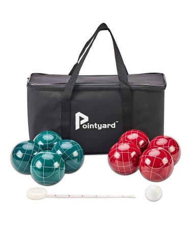 Pointyard Bocce Ball Set, 90mm Classic Bocce Ball Set with 8 Resin Bocce Balls/1 Pallino/Nylon Zippered Bag/Measuring Tape - Outdoor Family Games for Backyard/Lawn/Beach (Red & Green)