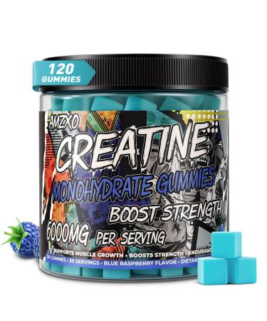Creatine Monohydrate Gummies 6g for Men Women Complex Creatine Monohydrate Chewable for Muscle Strength Muscle Building Energy Boost Pre-Workout Energy Supplement Vegan Blue Raspberry - 120 Count