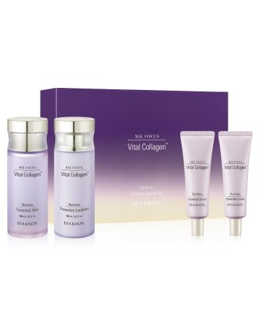 ISA KNOX Age Focus Vital Collagen Skincare Set (14.54 fl oz) - Korean Skincare for Firming Hydrating and Nourishing. with Low-Molecular Collagen and Essential Vitamins.