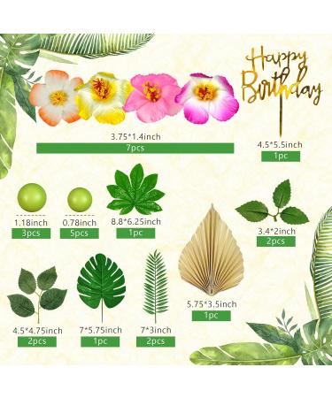 25 PCS Flower Cake Topper Hawaiian Cake Decorations with Palm Leaves Hibiscus Flowers Balls for Hawaii Aloha Jungle Summer Theme Wedding Birthday Baby Shower (Multicolour) - Buy Online on GoSupps.com