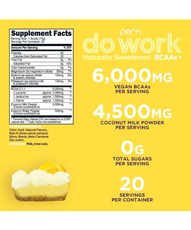 Perk Do Work BCAAs & Hydration Electrolytes Powder - Naturally Sweetened Lemon Tart Flavor 20 Servings with Coconut Water & Milk - International Shipping Available - Buy Online on GoSupps.com