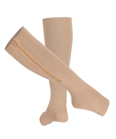 VBESTLIFE 2 Pack Compression Socks Zipper Open Elastic Leg Stocking with Open Toes