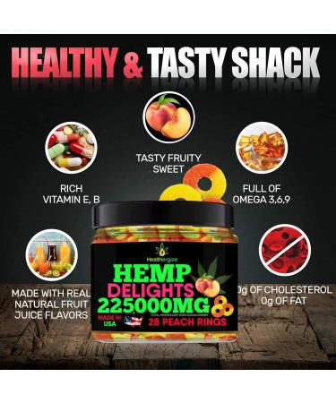 Hemp Gummies-Peach Rings Premium Hemp Oil Gummy Bears-Fresh and Full Flavor-Peach Infused Edibles-Great for Back, Rest, Knees, Calm, Relax, Discomfort-Made in USA - Buy Online on GoSupps.com
