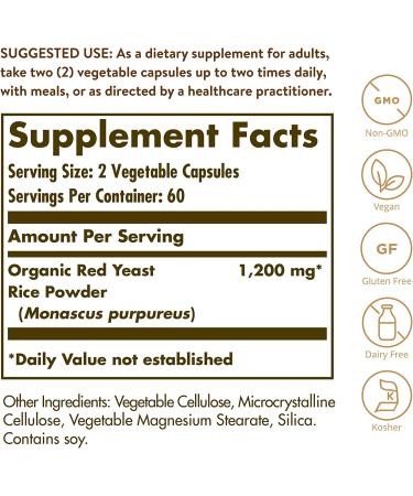 Solgar Red Yeast Rice 600mg - 120 Vegetarian Capsules for Heart Health - Buy Online on GoSupps.com