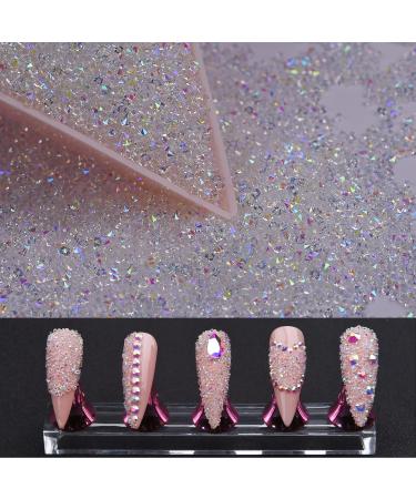 8000Pcs Ultra Mini 1.2mm Nail Rhinestones Sand Nail Diamonds Micro Pixie Crystals for Nails Iridescent AB Bling Like Swarovski, Tiny Nail Gems Sugar Glitter Beads Nail Charms, 2Nail Tray(Clear AB)