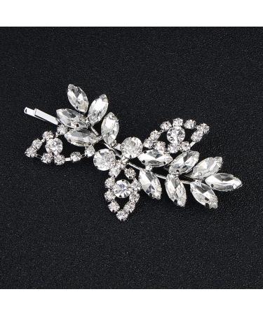 Uongeod Rhinestone Bridal Hair Clips - 2PCS Leaf Wedding Hairpin with Pearl Crystal, Gold Rhinestone Barrette (Silver) - Buy Online on GoSupps.com