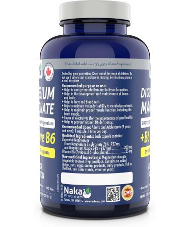 Naka Platinum Magnesium Bisglycinate (400mg PURE Elemental Magnesium) + BioActive B6 (15mg Pyridoxal 5' Phsphate) Unflavour Made in Canada (230 vcaps) 230 Count (Pack of 1) - Buy Online on GoSupps.com