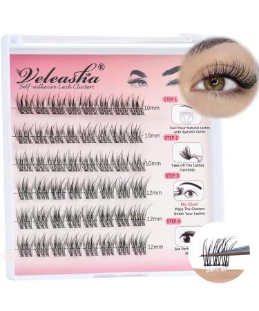 Veleasha Self Adhesive Eyelashes Lash Clusters 48PCS D Curl 10-12mm DIY Eyelashes No Glue No Remover No Residue with Lash Tweezers 1 Step DIY Lash Self Stick Easy to Apply (Cornflower D-10-12mm) Cornflower-Self Adhesive Lashes-36PCS