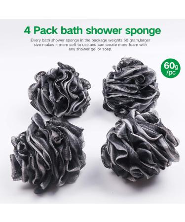Umitive 4Pcs Black Mesh Loofah Body Exfoliating Brush Set - Shower Sponge Bath Poufs for Comfortable Bathing - Buy Online on GoSupps.com