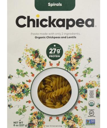 Chickapea Organic Chickpea and Red Lentil Pasta Spirals - Gluten-Free, Vegan, Protein Packed Rotini - Non GMO 8 oz Each
