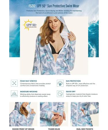 TSLA Women's UPF 50+ Zip Front Rash Guard Hoodie - Colorful Palm, Medium - Buy Online on GoSupps.com