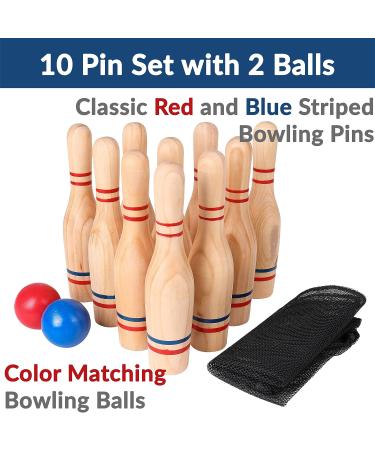 Sterling Sports Premium Wooden Lawn Bowling Skittles Set - 11 Pins with Carrying Mesh Bag - Indoor and Outdoor Game - 10 Heavy Solid Wooden Pins and 2 Balls - Buy Online on GoSupps.com