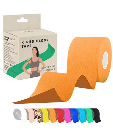 Kinesiology Tape 5m Roll - Sports K Tape for Knee/Muscle Support - Adhesive Uncut Sports & Physio Tape to Improve Blood Circulation Swelling Pain-Relief - Orange
