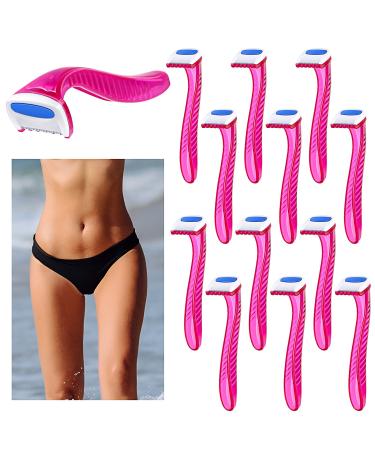 12 Pieces Bikini Razor Women Small Bikini Trimmer Durable Travel Accessories Women Razors Shaver Pubic Hair Removal Beauty Razor T-Type Razor for Body Cosmetic Tool (Pink)