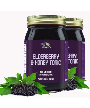 Green Jay Gourmet Elderberry Tonic  All Natural Elderberry Syrup  Elderberry Immune Support for Kids & Adults  Powerful Elderberry & Honey Blend  Sambucus Elderberry Syrup  2 x 22 Ounces