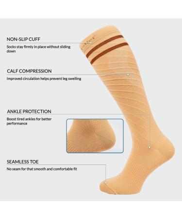 360 RELIEF - Flight Compression Socks Supports | Blood Circulation Travel Work L-XL 2Pairs-Beige with 2 Dark brown lines - Buy Online on GoSupps.com