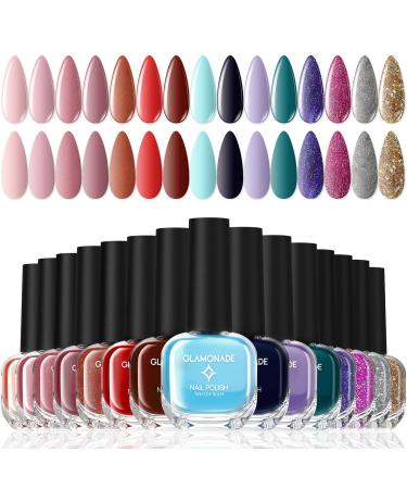 Glamonade Nail Polish Set - Cool Color Style 10-Free Non Toxic Nail Polish 0.24 oz 15 Colors Nail Polish Nail Polish Kit Rounded Design Brush Nail Polish for Beginners A Versatile style