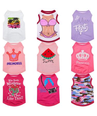 9 Pieces Printed Pet Shirts Dog T-Shirts Summer Pet T Shirt Cute Dog T Shirts Soft Breathable Dog Sweatshirt for Small Medium Dogs Puppy Cats (Small)