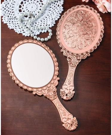 Vintage Rose Gold Oval Hand Mirror with Handle - Vanity & Travel Makeup Mirror - Buy Online on GoSupps.com