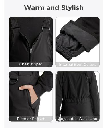 Wantdo Boy's Waterproof Ski Bibs 14-16 Black - Insulated Snow Pants for Snowboarding & Outdoor Activities - Buy Online on GoSupps.com