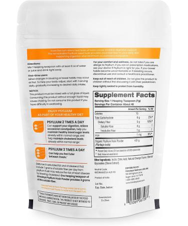Himalaya Orange Psyllium Husk Powder - Daily Fiber Supplement - 12 oz (340 g) - Sugar Free, Gluten Free, Vegan - Buy Online on GoSupps.com