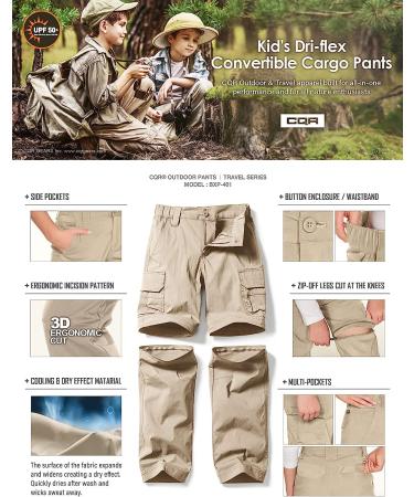 CQR Kids Youth Hiking Cargo Pants | UPF 50+ Quick Dry Convertible Zip Off Pants | Outdoor Camping Khaki Medium - Buy Online on GoSupps.com