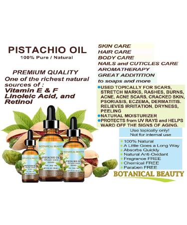 Botanical Beauty Italian PISTACHIO OIL Pistacia vera 100% Pure Natural Refined 4 Fl.oz.- 120 ml for for Face Skin Body Hair Lip Nails. Rich in vitamin E - Buy Online on GoSupps.com