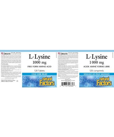 Natural Factors L-Lysine 1000mg 120 tablets Double Strength Formula Reduces the Recurrence Severity and Healing Time of Cold Sores - Buy Online on GoSupps.com