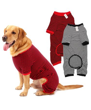 Dog Pajamas Cotton Striped Pup Jumpsuit, Breathable 4 Legs Basic Pjs Shirts for Puppy and Cat, Super Soft Stretchable Dog Jammies for Boys and Girls XX-Large Black Red+Black