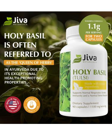 Jiva Botanicals Holy Basil Capsules - Premium Holy Basil Extract with Tulsi Powder - Ayurvedic Herb Alternative to Tincture - 90 Vegan Capsules 90 Count (Pack of 1) - Buy Online on GoSupps.com