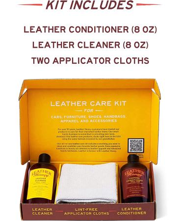 Leather Honey Complete Leather Care Kit - Conditioner & Cleaner (8 oz each) with Applicator Clothes for Apparel, Furniture, Auto, Shoes & Bags - Buy Online on GoSupps.com