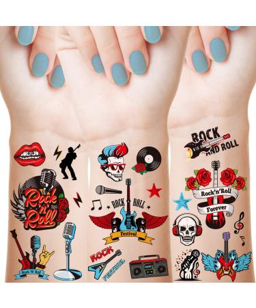 18 Sheets  Rock Star Party Decorations Born to Rock and Roll  Punk Rock Fake Temporary Tattoos Party Favors