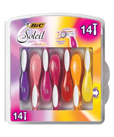 BIC Premium Shaving Razor Set with Aloe Vera and Vitamin E Lubricating Disposable Razors for Women, Strip Soleil Color, 14-Count, 3 Blades (Packaging May Vary) 14 Count (Pack of 1)