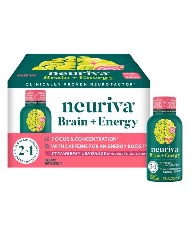 Neuriva Brain + Energy Shots, Nootropic Brain Supplement for Focus & Concentration with Neurofactor, Vitamin B12 & 150mg Caffeine for an Energy Boost - (12 Count), Strawberry Lemonade Strawberry Lemonade 12 Count (Pack of 1)