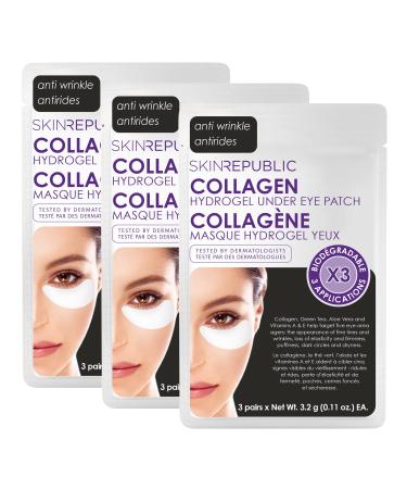 Skin Republic Under Eye Patches Retinol or Collagen Hydrogel 3 Pack Patches Korean Skincare (Collagen Under Eye)