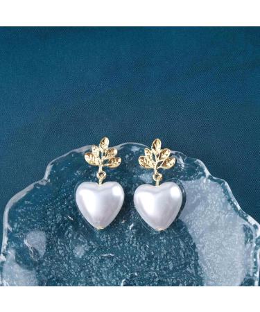 Shop Vintage Pearl Heart Drop Earrings | Gold Leaf Bridal Jewelry for Women - Buy Online on GoSupps.com
