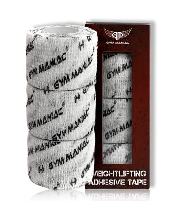 Gym Maniac GM Adhesive Weightlifting Tape - Thumb  Hand & Wrist Wrap for Powerlifting  Crossfit Tape  Pull Ups  Strongman Training - No Residue  Easyto- Tear Support Strips (1.5x14.75'  3 Rolls) 1.5x14.75'  3 Rolls Whi...