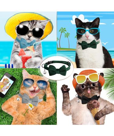 4-Piece Cat Bow Tie Collar Set | Breakaway and Velvet Material | Cute Safety Pet Collar for Kitten and Puppy - Black, Gray, Dark Green, Blue - Buy Online on GoSupps.com