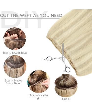 50cm Sew-In Real Hair Extensions - Ashblond Highlights & Platinum Blonde - 100g Weft Hair Tresses - Buy Online on GoSupps.com
