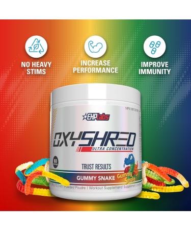 EHPlabs OxyShred Thermogenic Pre Workout Powder & Shredding Supplement - Preworkout for Men & Women Sugar Free Energy Powder with 150mg of Caffeine - Gummy Snake 60 Servings - Buy Online on GoSupps.com