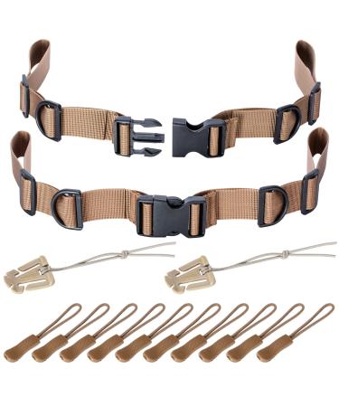 Oziral Backpack Chest Strap 2 Pack Heavy Duty Adjustable Backpack Sternum Strap Chest Belt with 10 Pieces Zipper Pulls Khaki