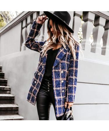 Briskorry Women's Woolen Coat - Elegant Double-Breasted Grid Blazer Long Sleeve Purple XL International Shipping Available - Buy Online on GoSupps.com