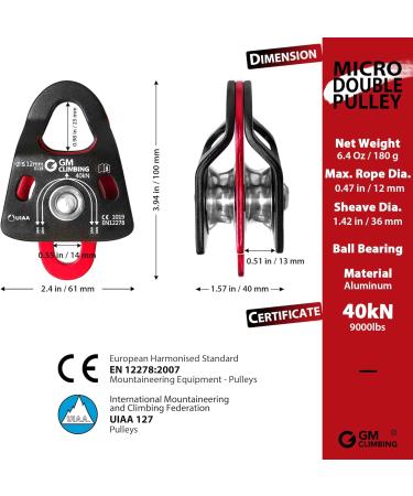 GM CLIMBING 40kN Micro Double Pulley Prusik Minding Ball Bearing UIAA CE for Progress Capture System Rigging Hauling Rescue Arborist Tree Climbing Pack of 2 - Buy Online on GoSupps.com