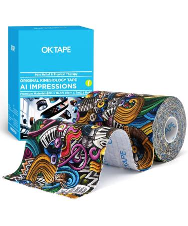 OK TAPE Hypoallergenic Digtal Printed Kinesiology Tape Elastic Sports Athletic Tape 2 Rolls 2in 16.4ft Uncut Roll-DIY 2 Rolls Diy