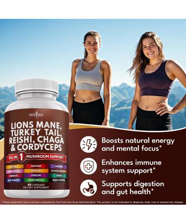 NEW AGE Lions Mane Mushroom Supplement with Turkey Tail Reishi Cordyceps Chaga with Marshmallow Root - 120 Count 120 Capsules (Pack of 2) - Buy Online on GoSupps.com