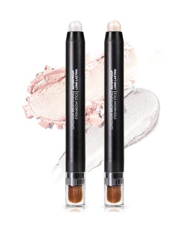 NewBang 2PCS Eyeshadow Stick Champagne White Shimmer Eye Shadow Pencil Brightener Inner Corner Eye Liner Crayon Highlighter Cream Metallic Waterproof Longlasting Lying Silkworm Makeup with Brush Set white&champagne - Buy Online on GoSupps.com