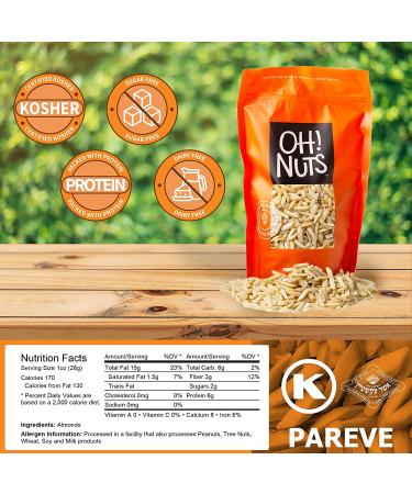 Oh! Nuts Blanched Slivered Almonds | 24oz Bulk Bag - Raw, Unsalted Almond Sticks for Snacking & Baking | High Protein, Heart Healthy, All Natural - 24oz - Buy Online on GoSupps.com