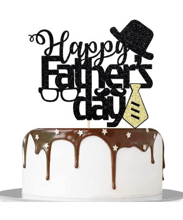 Artczlay Happy Father's Day Cake Topper Father's Day black Glitter Cake Decoration Handmade Father's Day Party Supplies